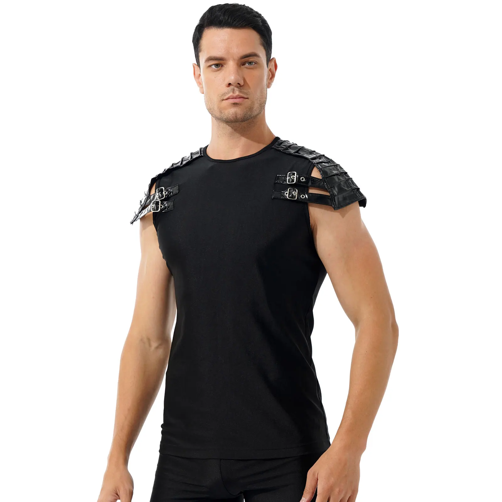 

Для мужчин; Готическая обувь в стиле «панк»; Глянцевая плечо футболка с рисунком доспехов круглый вырез; Верхняя одежда; Регулируемые ремеш...