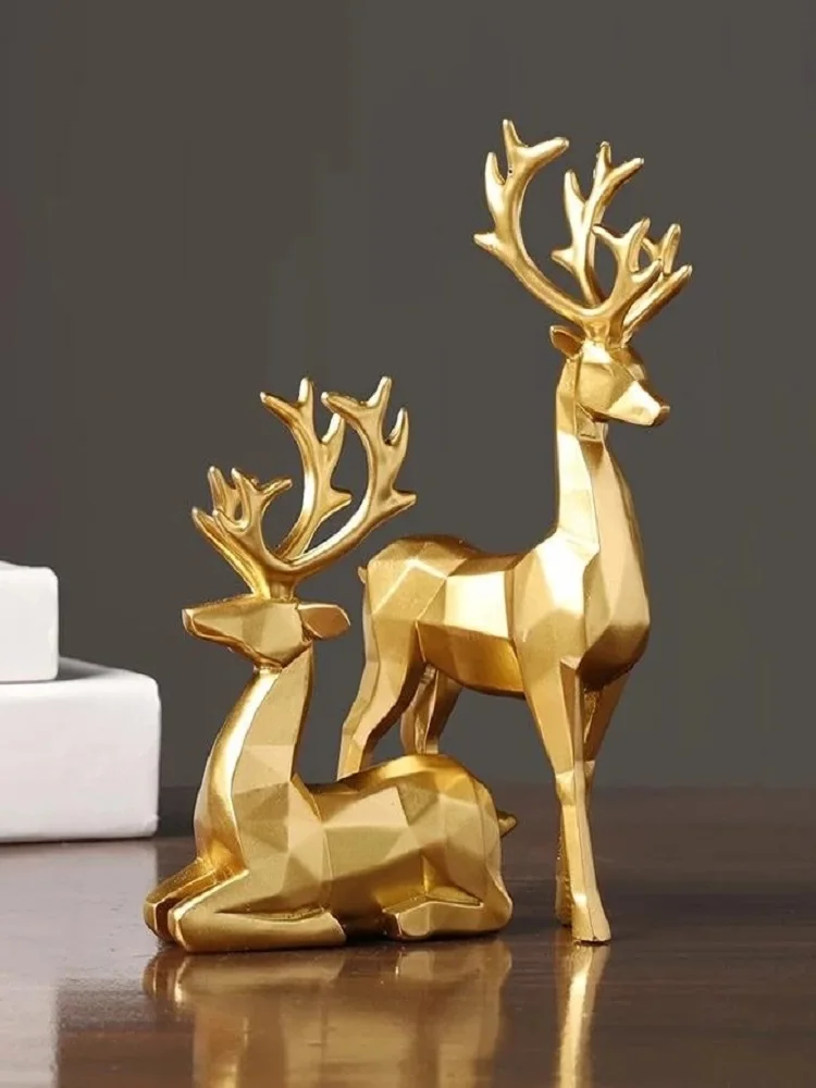 

Золотые рождественские золотые статуи оленей, скандинавские геометрические сидячие стоячие олени, современные украшения для дома, художес...