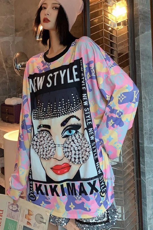 

Plus size sweater women Korean version loose 2020 spring and autumn new net red round neck cartoon long-sleeved pullover top