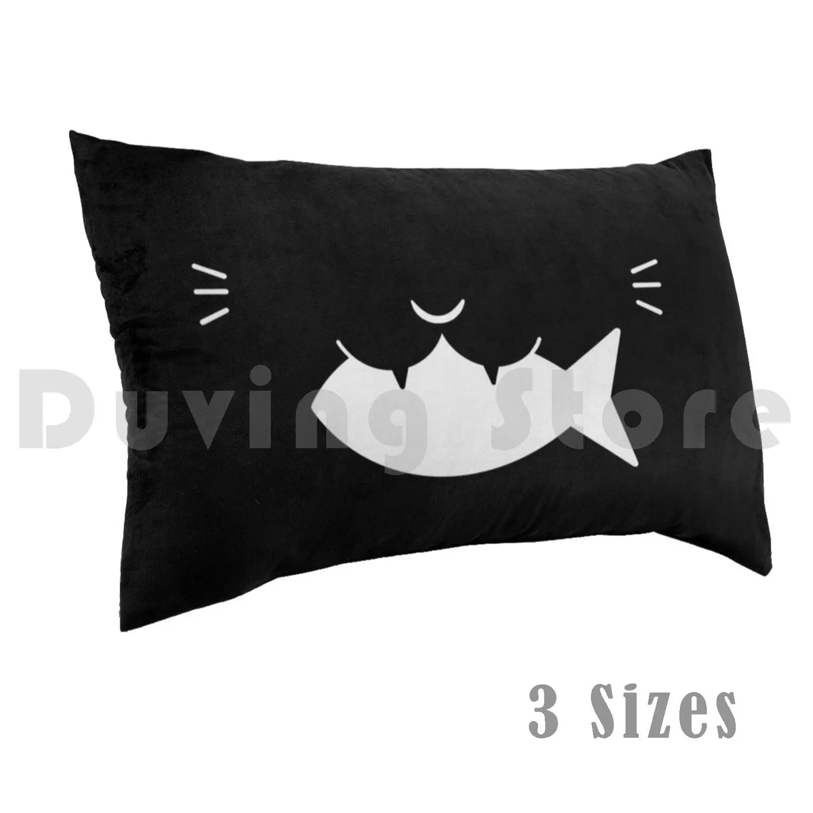 

Cat Having Fish Pillow Case Printed 50x75 Cat Kitty Fish Cat Eating Fish Cute Black Kitten Kawaii