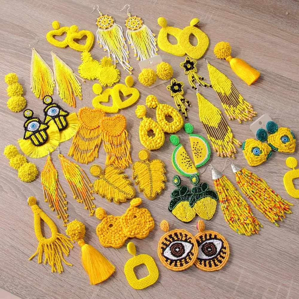 

ROYALBEIER Bohemian Large Beaded Drop Earrings Yellow Tassel Earring for Wedding Jewelry Party Gift Bridal Bijoux Accessory