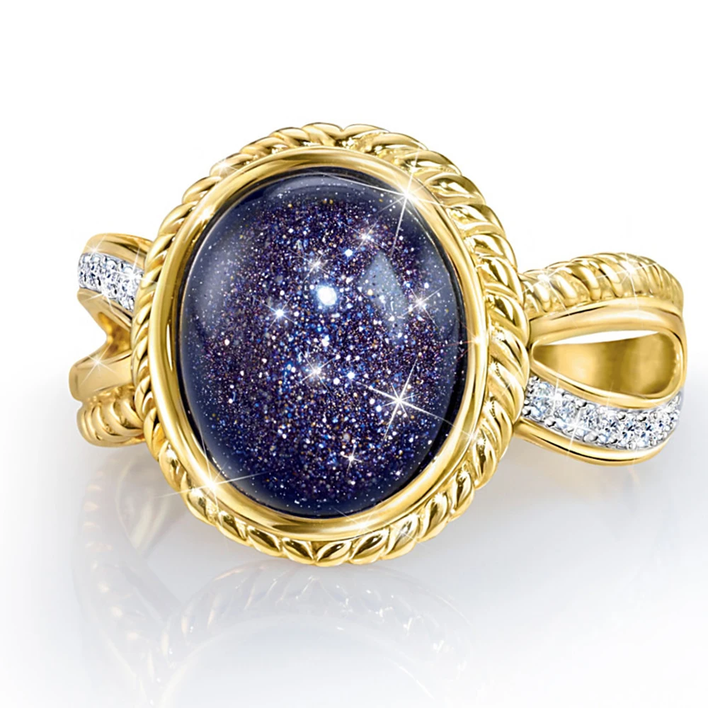 Голубой драгоценный камень кольца для женщин 2020 новое звездное небо роза
