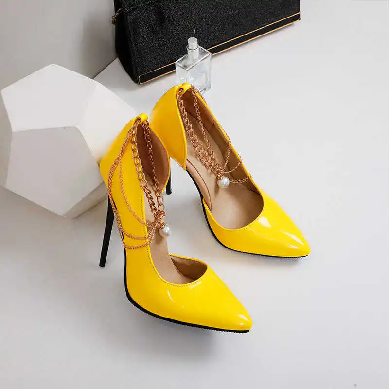

summer new 2021 High heeled shoes fashion chain pointed shallow thin heeled women's shoes large size shoes 40-43