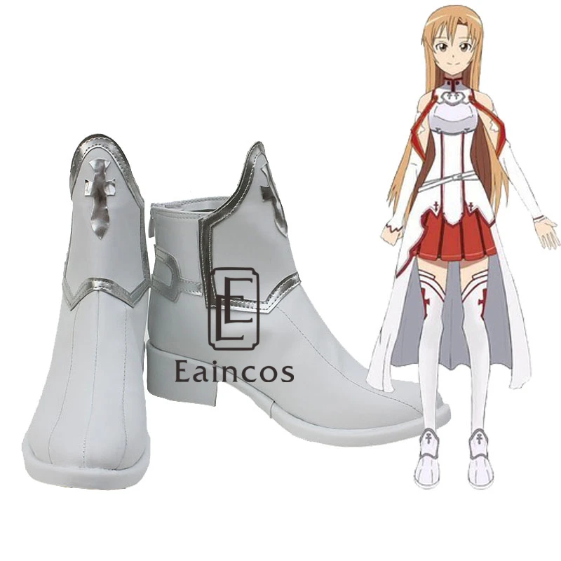 

Anime Sword Art Online Asuna Yuuki Cosplay Costume Girls White Short Boots Custom Made