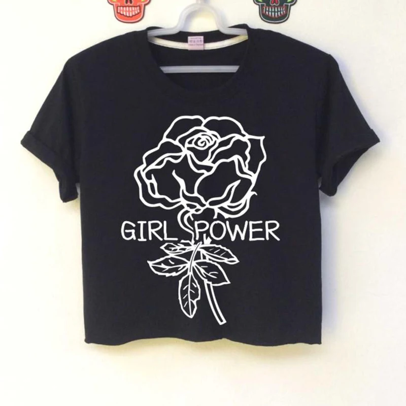 Girl power Rose графическая футболка эстетические цветы Ulzzang Короткие топы модная