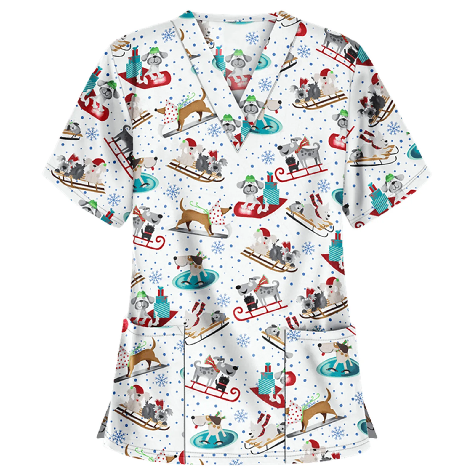 

Christmas Nurses Uniform Scrub Medical Grooming Pet Workwear Tops Women Short Sleeve V-neck Carer Tops Nurse Accessories Blouse