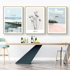 Индийский океан мост цветок модный постер скандинавский настенный художественный холст печать розовый пейзаж Картина Современное украшение картина