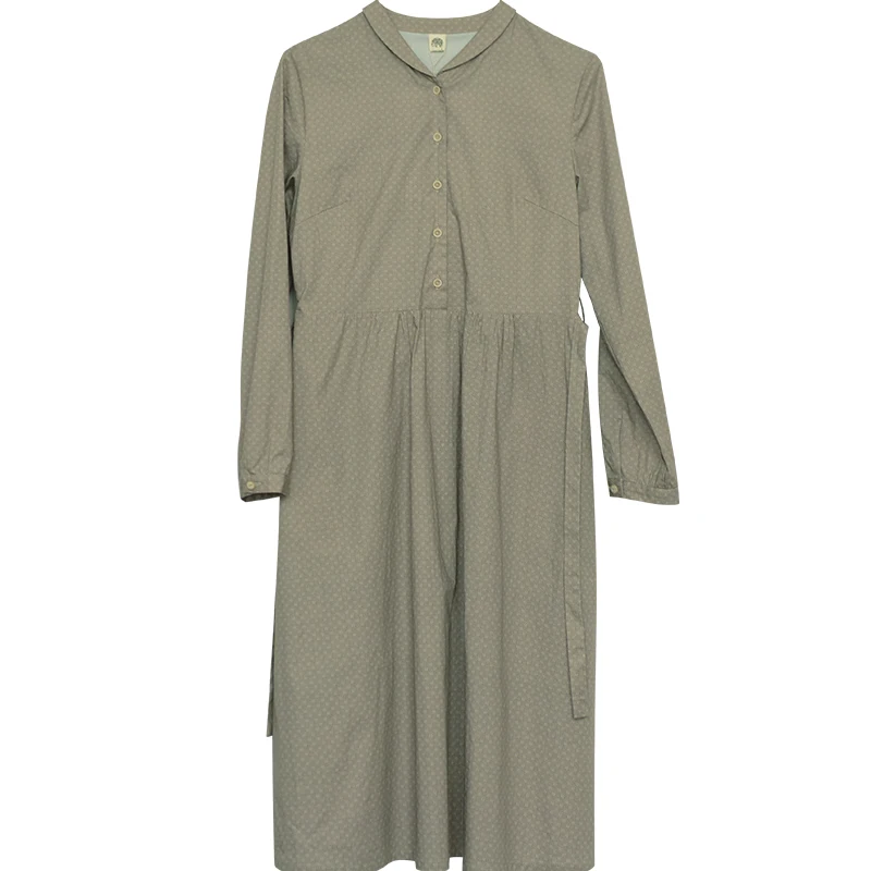 

CYNTHIA Women Cotton Dresses Female Vintage Long-sleeve Slim-fit Pleated Bow-tie Knee-length Dress 20QDC-102