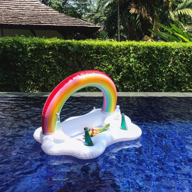 

Inflatable Pool Float Beer Drinking Cooler Table Bar Tray Beach Swimming Ring Summer Pool Party Bucket Rainbow Cloud Cup Holder