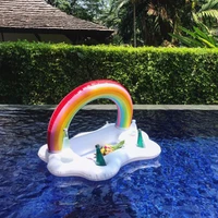 inflatable pool float beer drinking cooler table bar tray beach swimming ring summer pool party bucket rainbow cloud cup holder