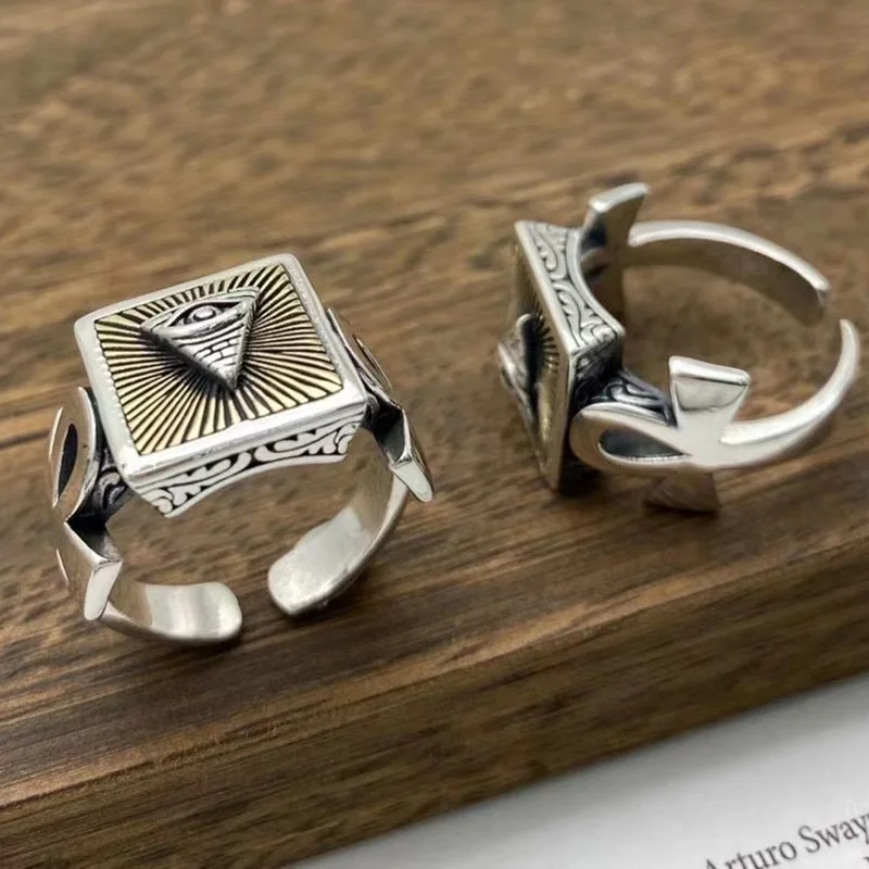 

Retro Hip Hop European and American Style S925 Sterling Silver Fashion Personality God's Eye Ring Men's Trend Index Finger Ring