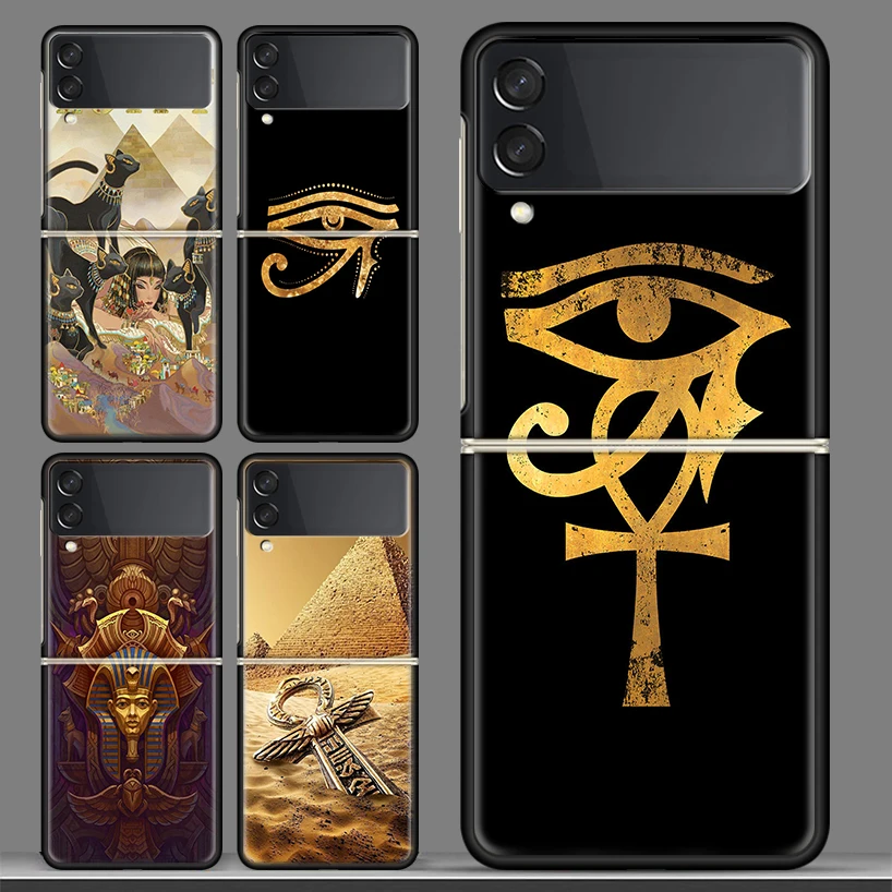 

Egypt Nefertiti Anubis Ankh Black Phone Case For Samsung Galaxy Z Flip 3 PC Cover ZFlip 3 5G Luxury Art Pattern Bumper Coque She