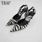 Женские туфли на каблуке-шпильке, с ремешком на щиколотке и острым носком