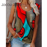jocoo jolee women casual hit color geometry sleeveless t shirts vintage harajuku o neck tank tops summer streetwear vest