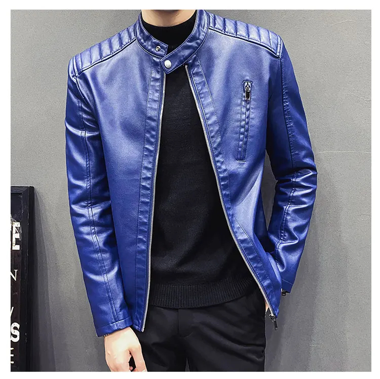 

5XL-M Plus Size Stand Collar Long Sleeve PU Leather Jackets Men Clothing 2020 Slim Fit Casual Motorcycle Coats High Quality Sale