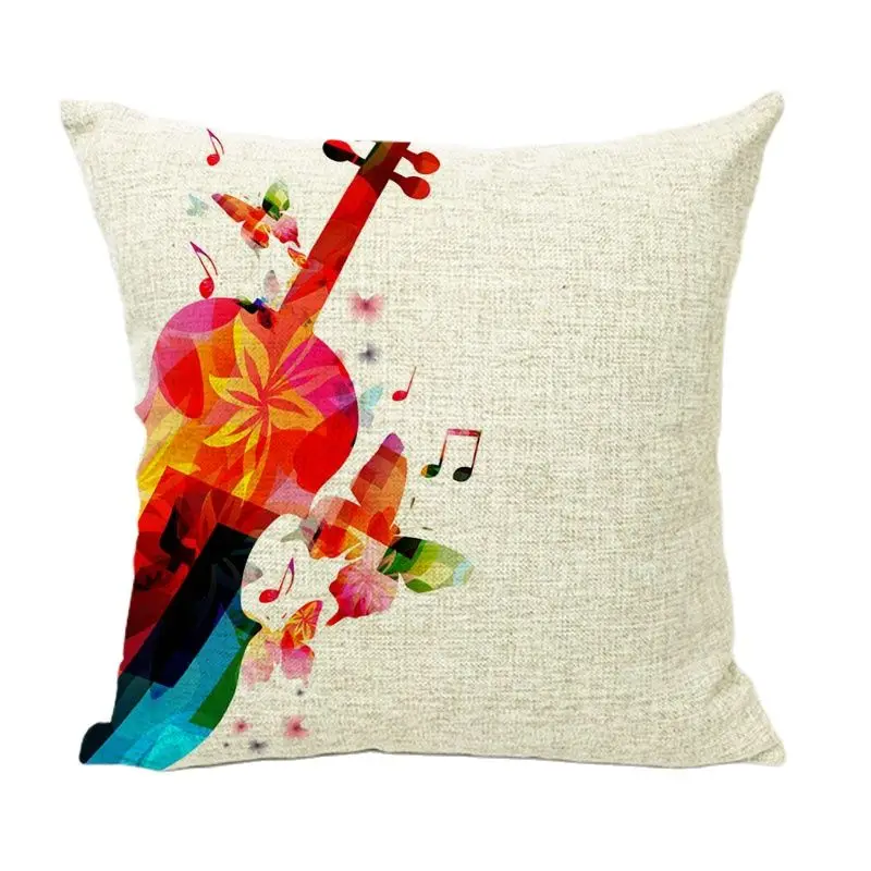Нарисованные музыкальные элементы гитара рог и ноты украшение для концерта место подушка Чехол 45*45 см