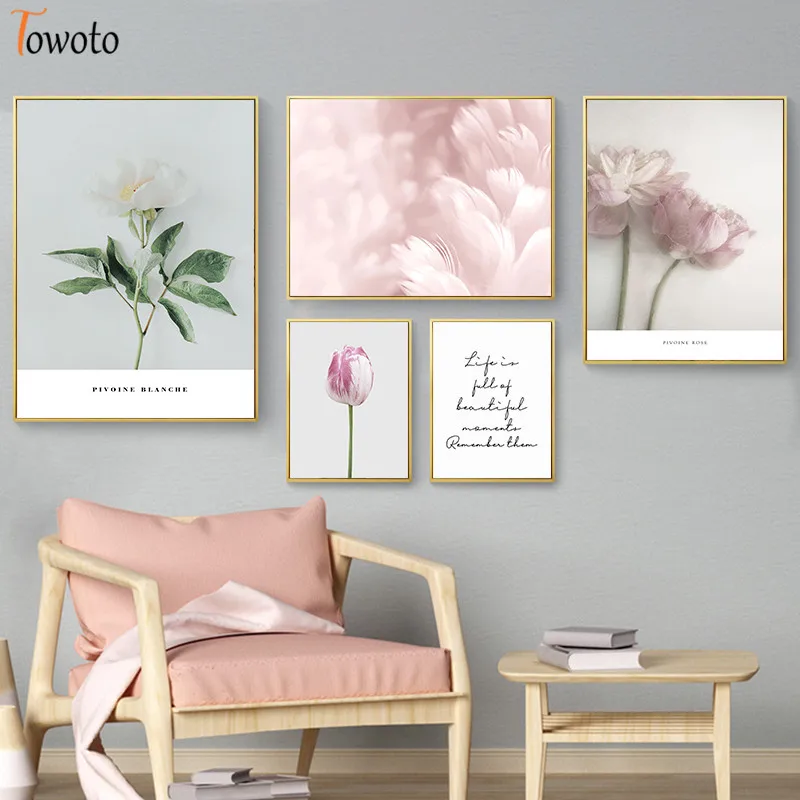 Розовый и цветочным рисунком Penoy для холст картины Nordic плакат 50x70 девушке