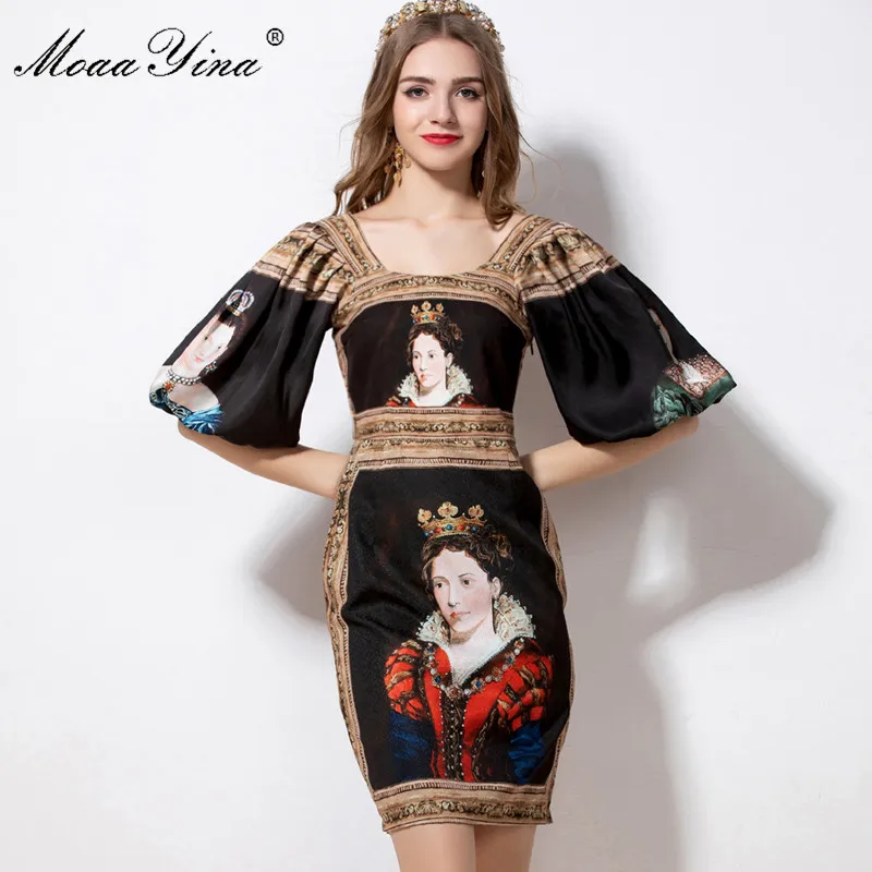 MoaaYina модное дизайнерское платье весна лето женское с рукавом фонариком