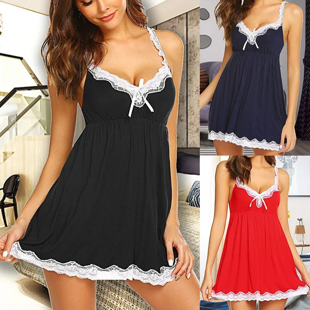 Горячая Распродажа ночные рубашки для женщин кружевное платье с v образным