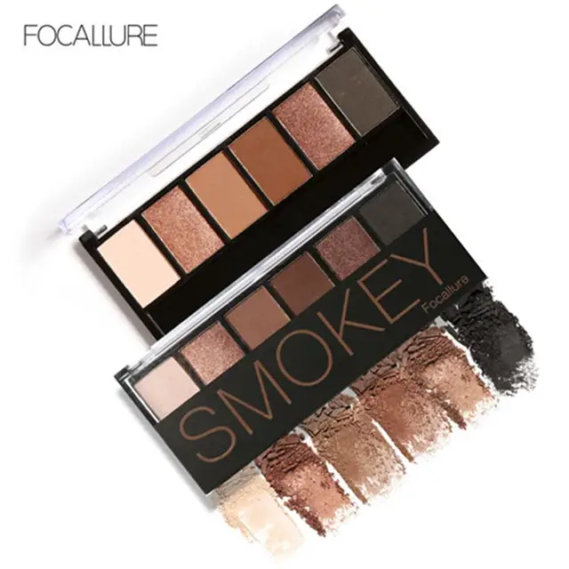 Focallure Smokey Eyeshadow Palette Silky Smooth 6 Color Eye Shadow Waterproof Shimmer Glitter Eye Makeup Set 1