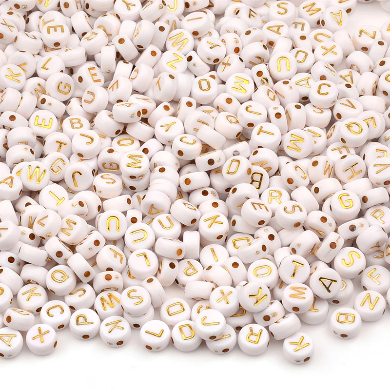 

100pcs/lot 4x7mm White Acrylic Gold Letter Beads For Jewelry Making Loose Spacer Beads DIY Accessories Bracelet Necklace