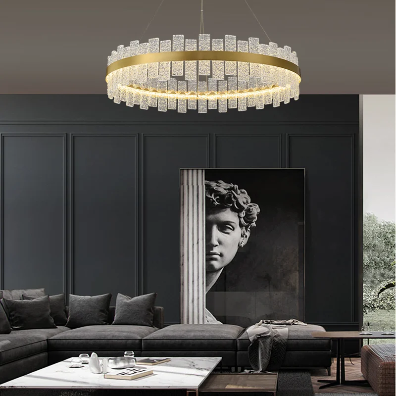 

Light luxury round crystal chandelier post modern minimalist LED living room dining lamp Nordic high-end net red American bedroo