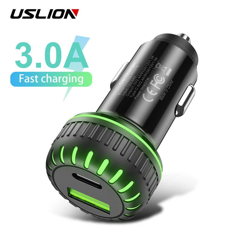 USLION 36 Вт LED быстрое зарядное устройство 3 0 автомобильное для iPhone Samsung Xiaomi Dual USB PD