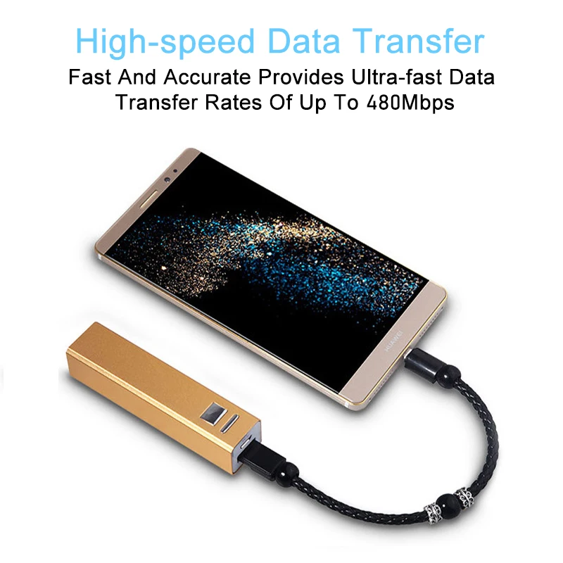 Mini Micro USB Type C Cable Portable Leather Bracelet Beads Charger Cable For iPhone XR Samsung S20 Android Phone Charging Wire