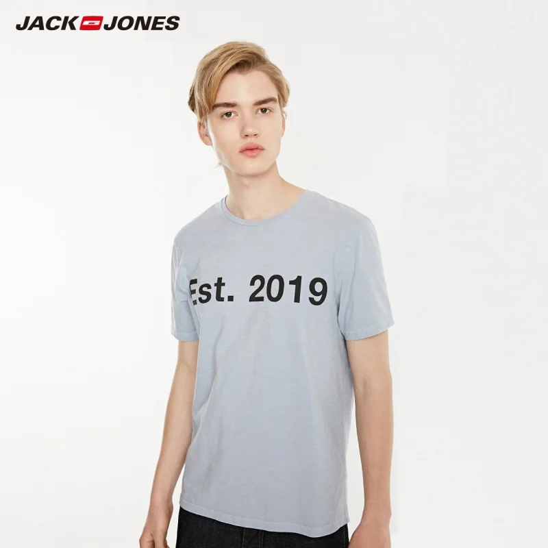 Мужская футболка с короткими рукавами JackJones 100% хлопок буквенным принтом круглым