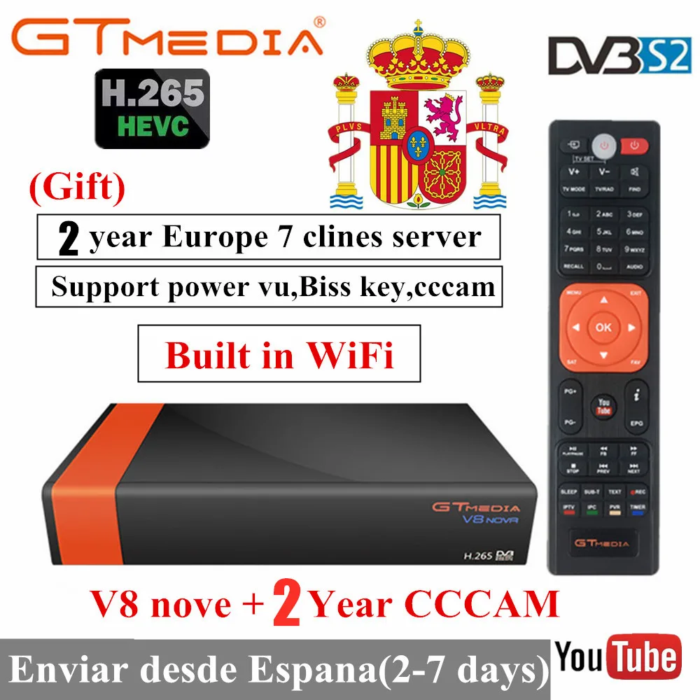 GTmedia V8 Nova встроенный wifi DVB-S2 Freesat V9 супер H.265 спутниковый ТВ приемник рецептор с Европой 7 линий на 2 года