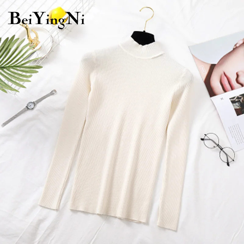 

Beiyingni Half Turtleneck Sweater Women Solid Color Spring Autumn Long Sleeve Top Woman Casaul Kawaii Pullovers Winter Clothes