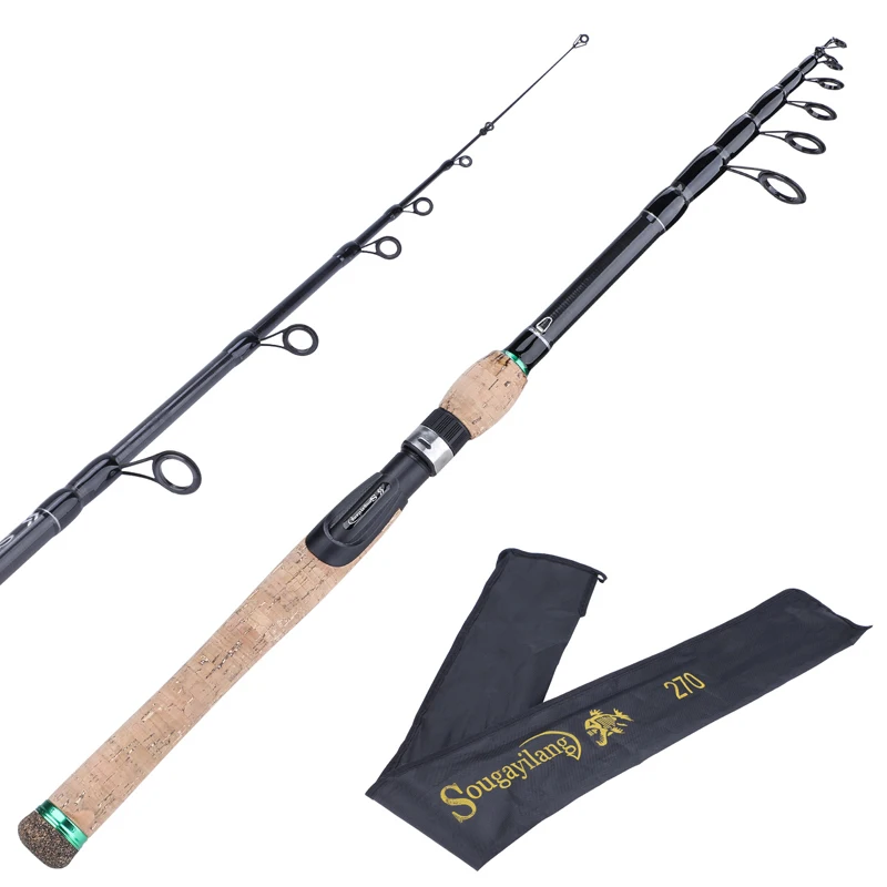 

Sougayilang New Telescopic Lure Rod 1.8M 2.1M 2.4M 2.7M Carbon Fiber Cork Wood Handle Spinning Rod Fishing Pole Tackle