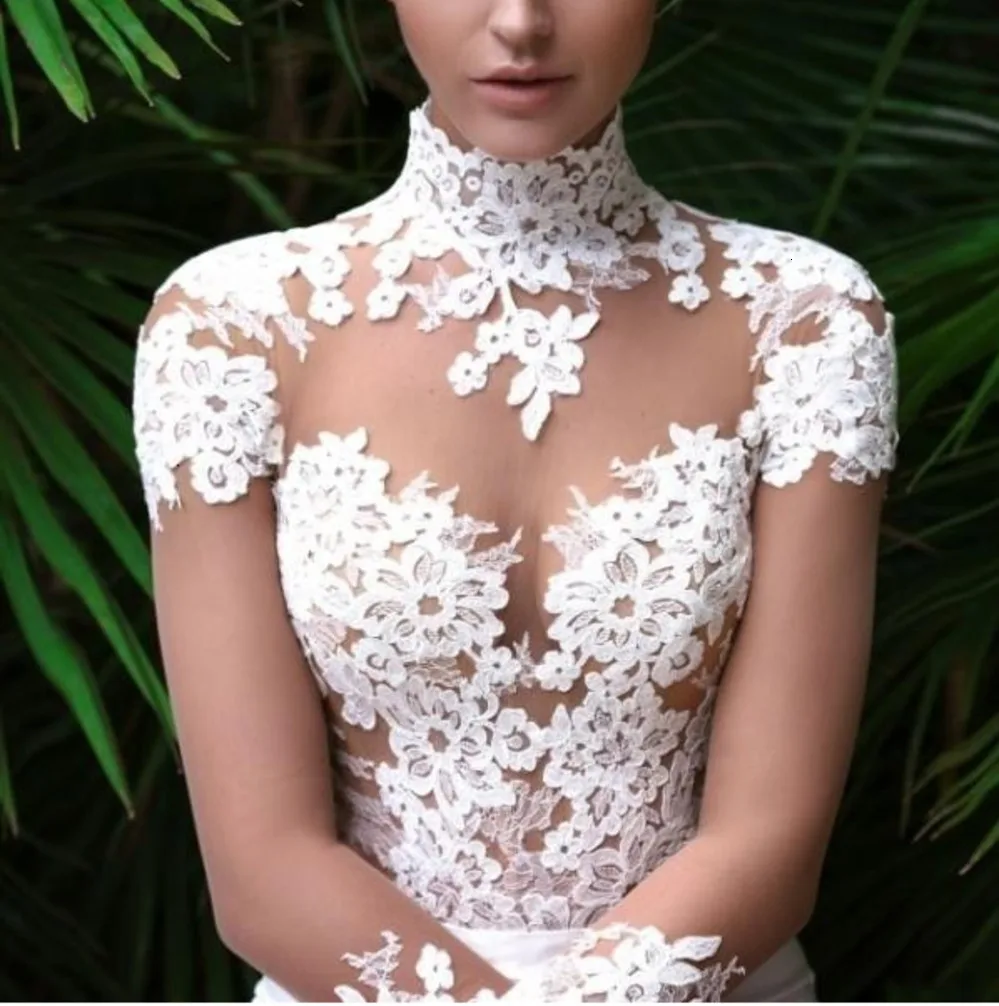 

2019 High Neck Crystal Sexy Mermaid Wedding Dresses Sheer Long Sleeve Fitted See Through Back Bridal Gowns Sweep Train