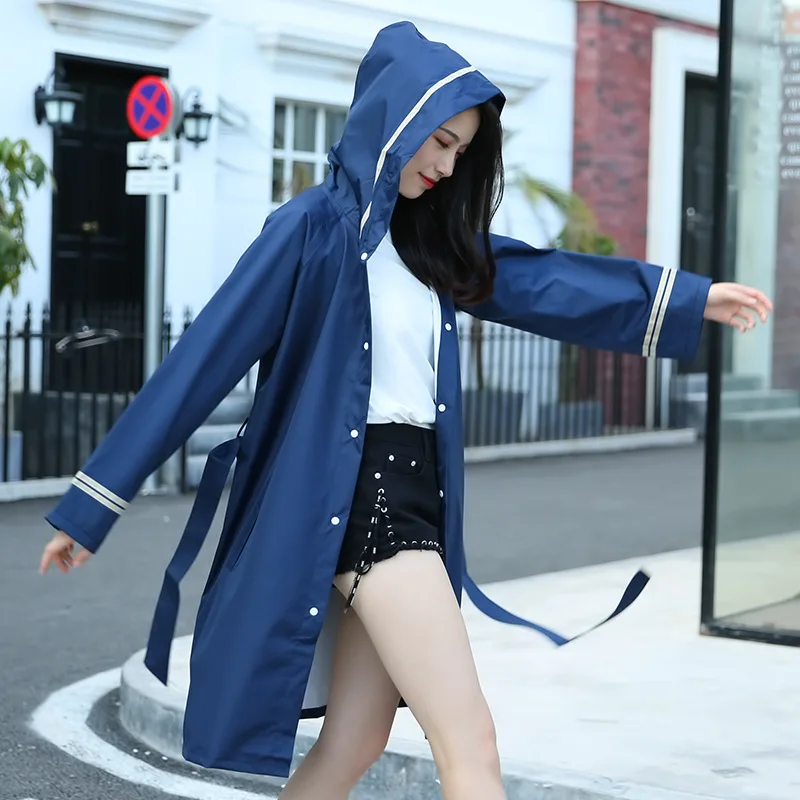 Новинка 2019 куртка дождевик из ПВХ для женщин синяя с капюшоном модный одного