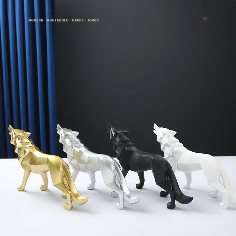 

Искусственная фигурка животного, абстрактный геометрический стиль, полимерная скульптура волка, для дома, офиса, настольное украшение, под...