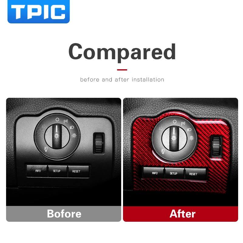TPIC для Ford Mustang 2009-2013 Автомобильный Интерьер Литье карбоновое волокно рама переключателя фар Накладка Регулировка наклейки для авто