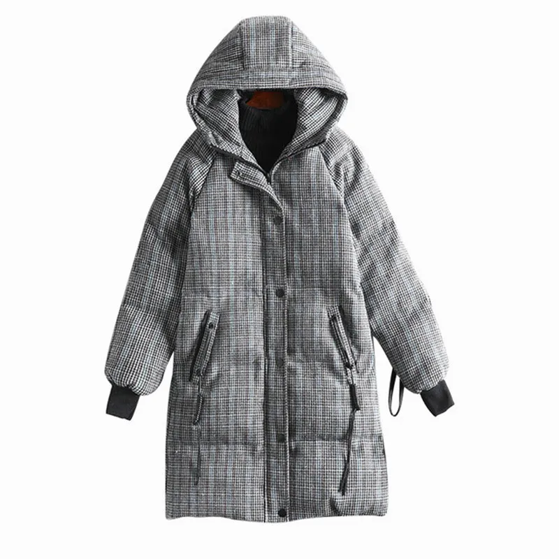Большие размеры, XL-5XL, женские зимние парки, утепленная клетчатая пуховая хлопковая куртка женская с капюшоном, пальто больших размеров G612
