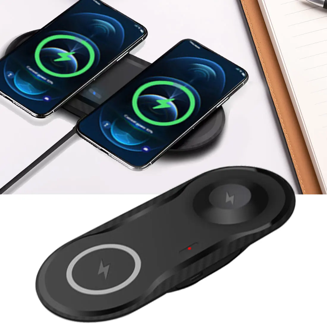 

15W Double Qi Wireless Charger Pad for iPhone 12 11 XS XR X 8 AirPods 15W Dual Fast Charging Dock Station for Samsung S20 S10 S9