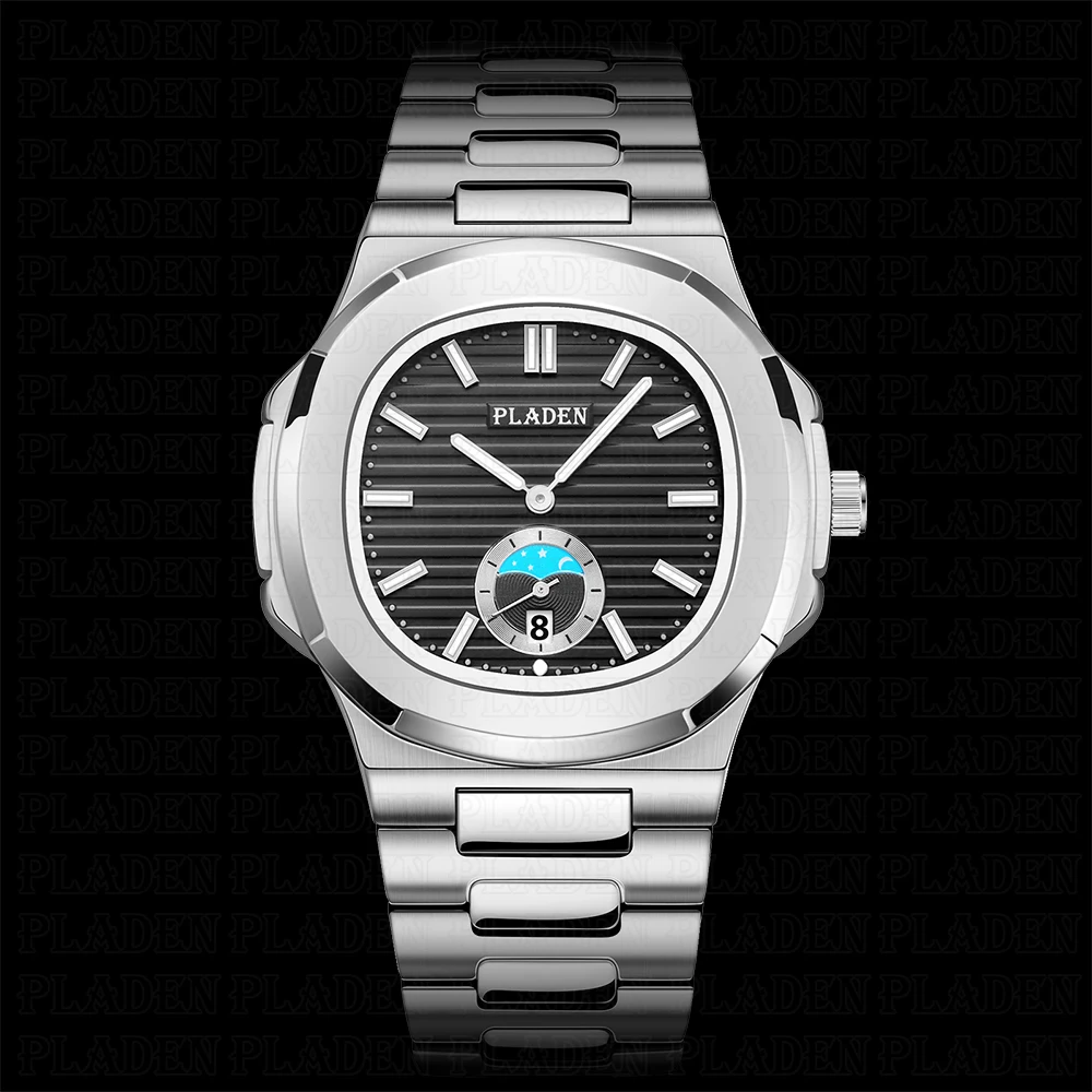 Часы наручные PLADEN мужские с хронографом классические роскошные черным