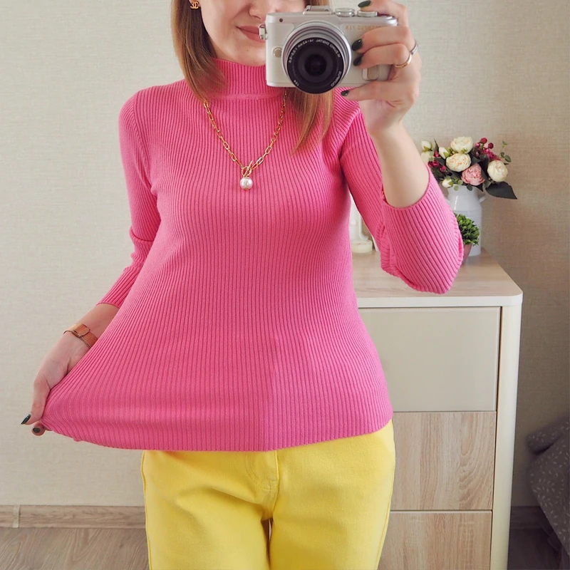 

2021 Turtleneck Women's Sweater Basic Autumn Winter Slim Pullover Knitted Jumper Soft Warm Pull Pullovers Tops Women Sweater