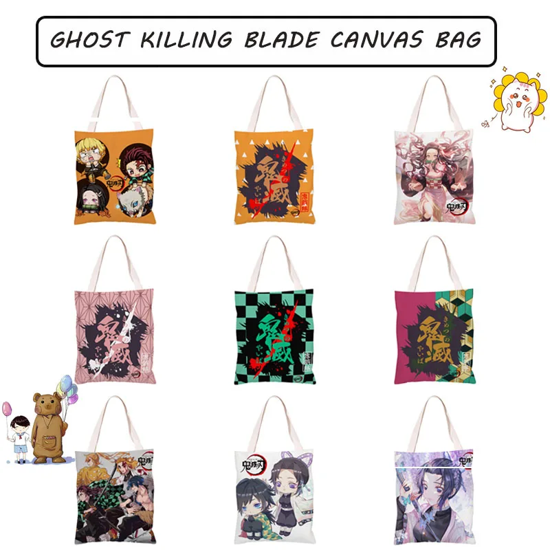 

Demon Slayer Kimetsu No Yaiba Tanjirou Nezuko Kids Shoulder Bags Cartoon Anime Manga Canvas Bag Student Supplement Study Bag