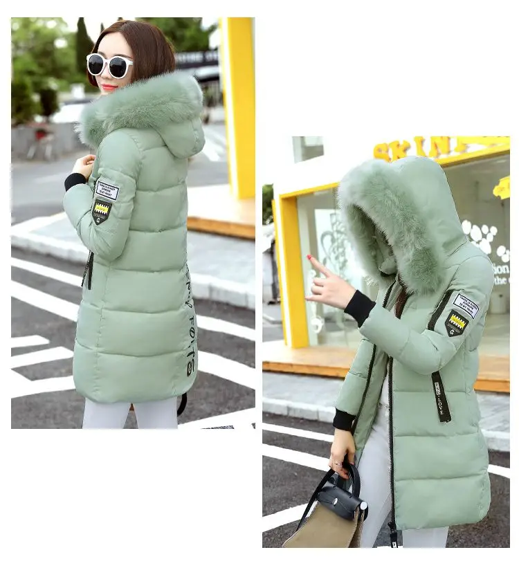 Women Winter Hooded Mid-long Jacket New Fashion Fur collar Thickening Warm Cotton Coat Casual Slim Female Parkas NZYD261A