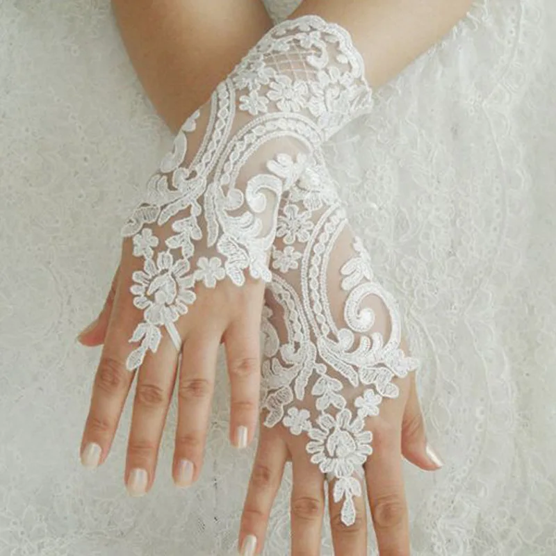 

Short Wedding Gloves Ivory White Black Bridal Gloves Girl Party Fingerless Lace Glove Ladies Flower Guantes Wedding Accessories