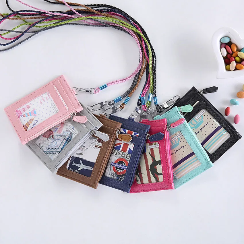 Leather Badge Holder with Zipper ID Card Wallet Retractable Reel 1 Window 4 Slots Side Pocket | Канцтовары для офиса и дома