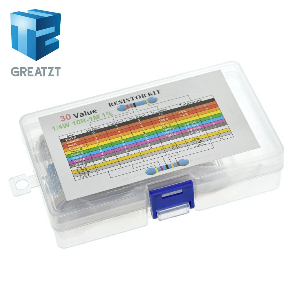 Набор металлических пленочных резисторов GREATZT 600 шт./лот 1/4 Вт набор 1% в