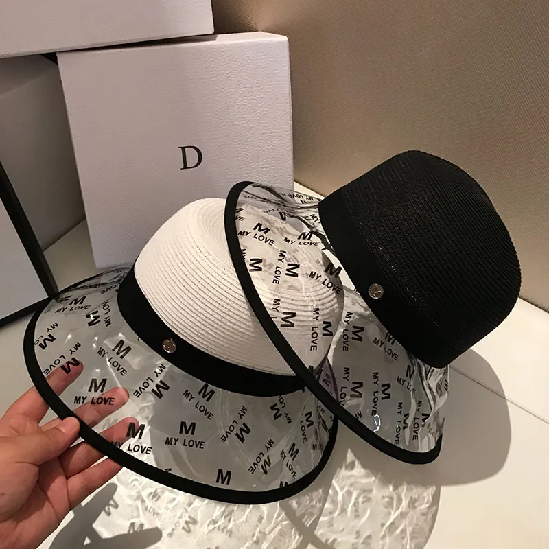 

Fibonacci Fashion Bucket Hats Transparent PVC Patchwork Straw HatSummer Diamond Simple Basin Hat Female Wide Brim Sun Hat