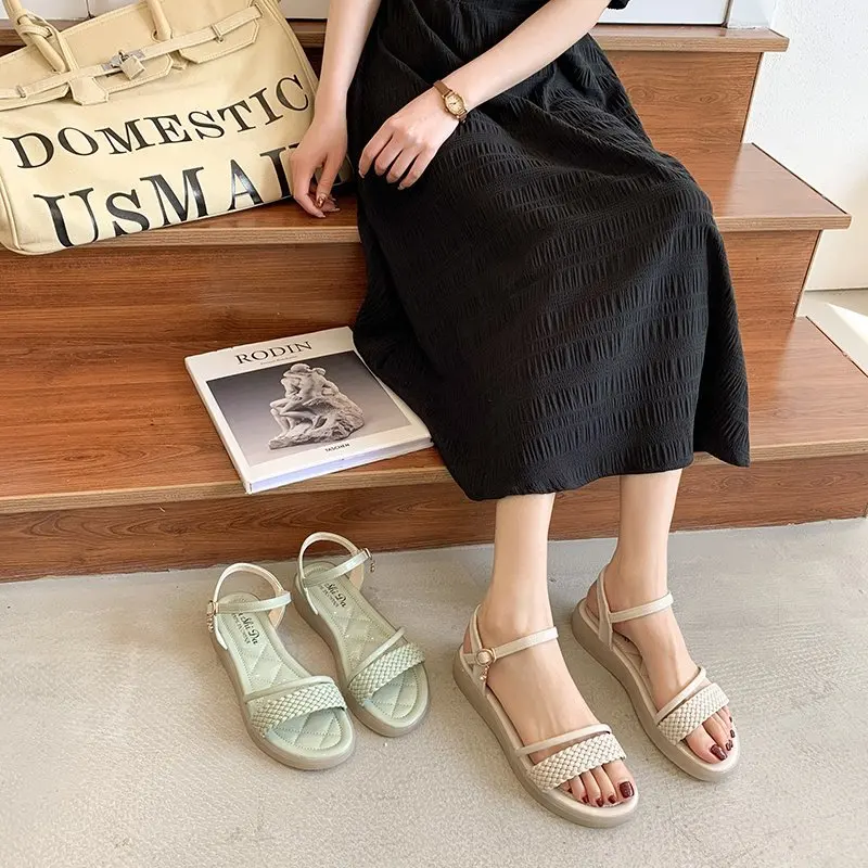 

Fashion Womens Shoes 2021 Roman Sandals Summer Heels Espadrilles Platform Breathable Soft Suit Female Beige Luxury New Low Gladi