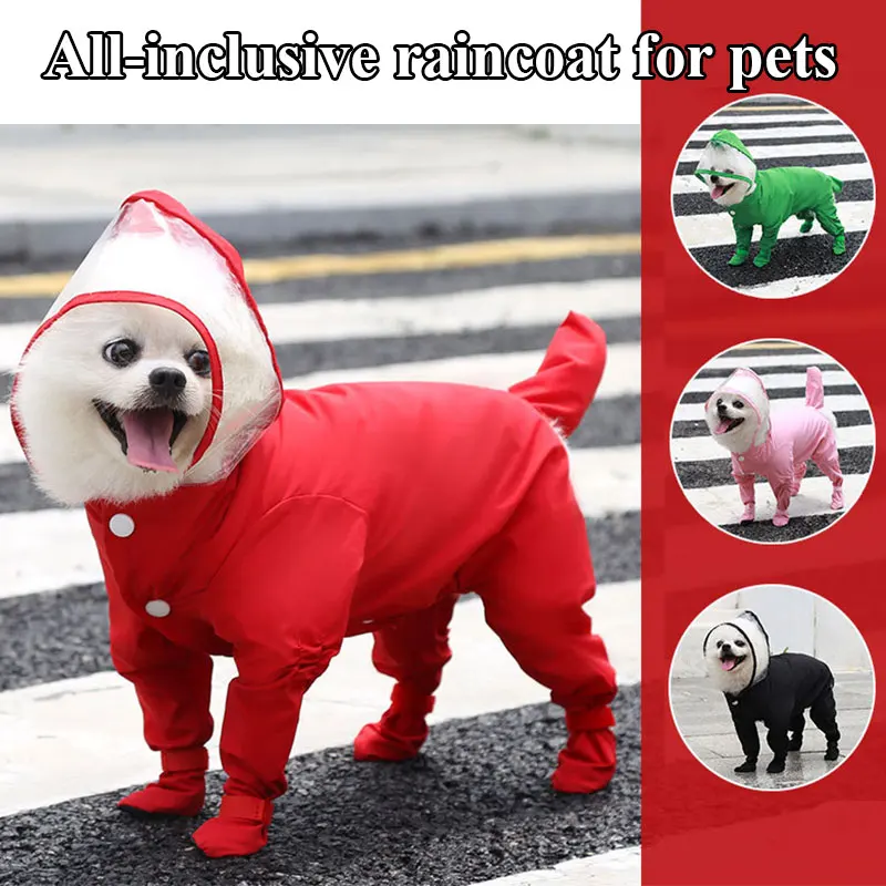 

Polyester Pet Dog Raincoat Universal Breathable Dog One-piece Raincoat Dog Waterproof Jumpsuit Overalls Clothing Pet Supplies