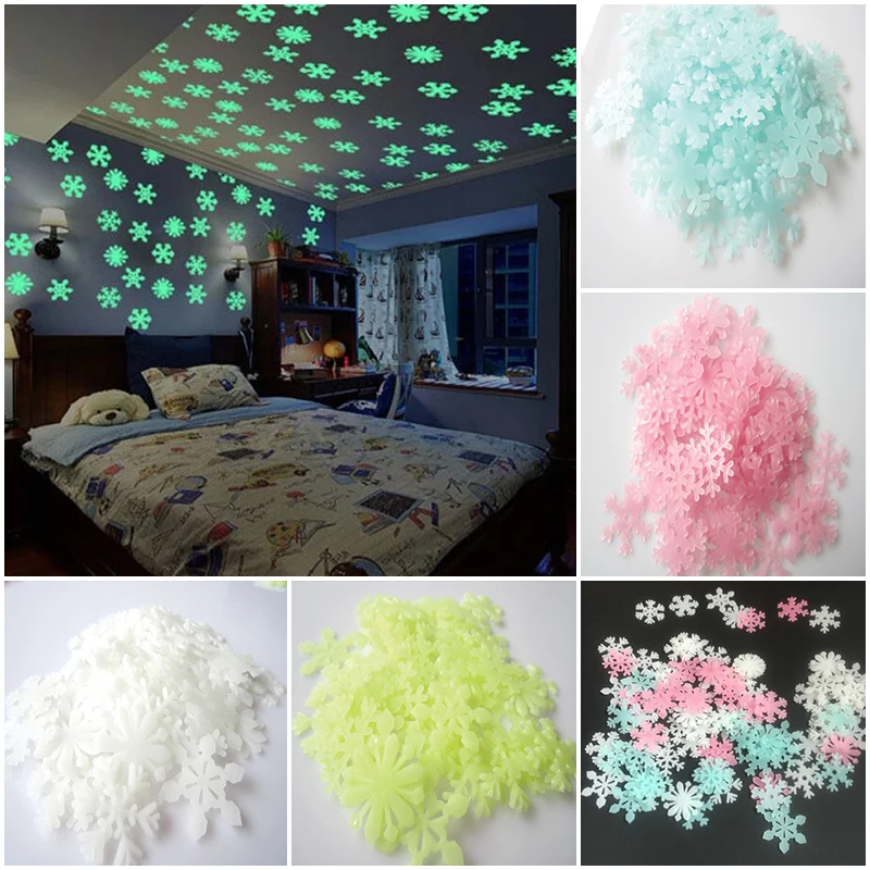 

3D Snowflake Glowing in the Dark Wall Sticker Luminous Fluorescent Wall Sticker Children's Baby Room Bedroom Ceiling Home Decora