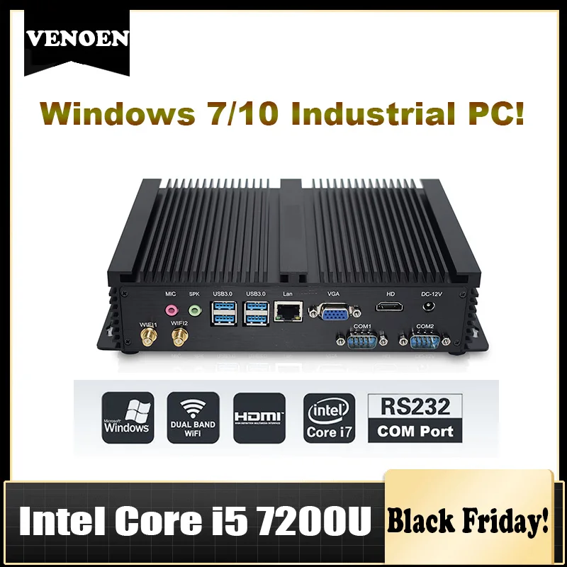 Промышленные безвентиляторный мини-ПК Intel Core i7 5550U HDMI VGA HD 4 K Micro компьютер 2* RS232 COM Intel Core i3 7100U i5 киоск прочный ПК 5250U
